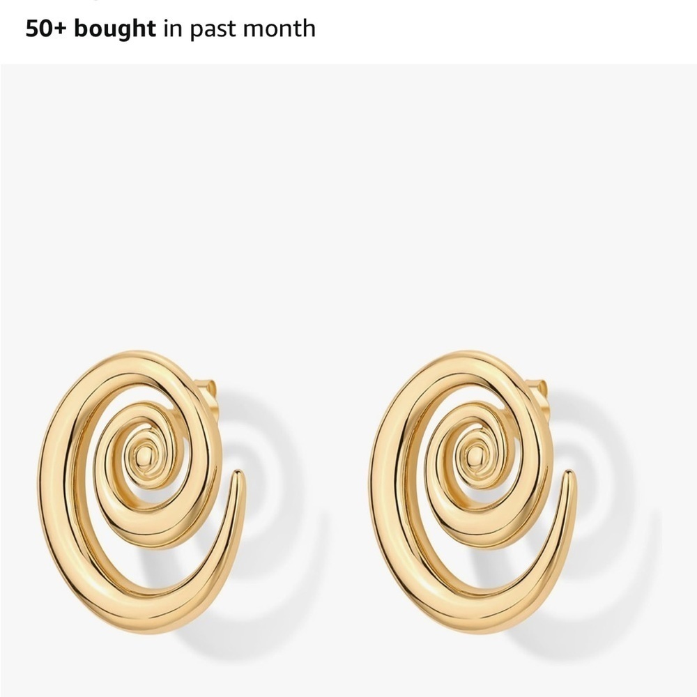 14k Gold Plated Swirl Trending Earrings Silver Posts - Picture 3 of 3